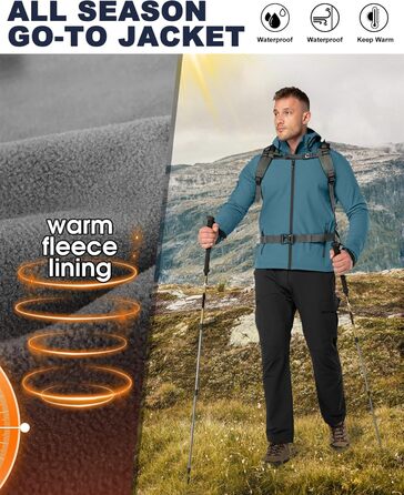 Чоловіча водонепроникна вітровка-софтшелл Jacke Herren 4XL блакитна. Куртка для туризму та активного відпочинку з капюшоном
