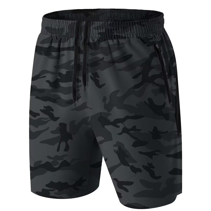 Шорти спортивні чоловічі HMIYA, шорти для бігу, дихаючі, з кишенею на блискавці, камуфляж сірий (6XL)