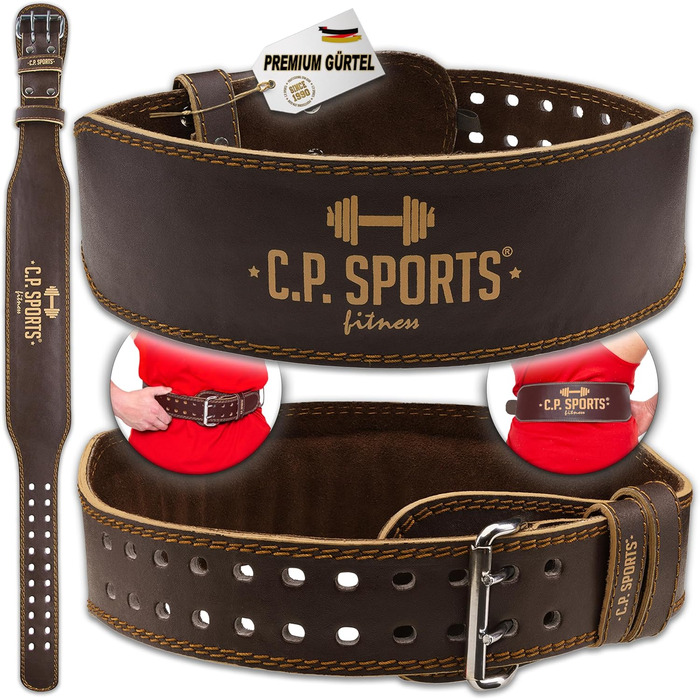 Шкіряний пояс для важкої атлетики C.P. Sports XXS-6XL, коричневий, універсальний, для бодібілдингу, пауерліфтингу, фітнесу, чоловічий та жіночий, з м'якою підкладкою