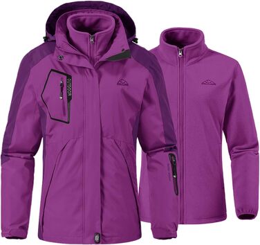 Жіноча 3-в-1 куртка Ysento: водонепроникна, вітрозахисна, з флісовою підкладкою та знімна капюшон. Функціональна зимова куртка для активного відпочинку. Розмір M, фіолетовий колір.