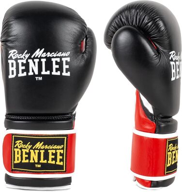 Боксерські рукавички BENLEE Sugar Deluxe 14 унцій, шкіряні, чорні/червоні