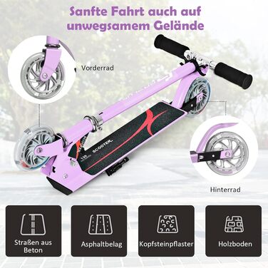 Дитячий ролер GOPLUS Roller Kinder 4 роки з LED-колесами, гальмом та підніжкою, регульований, алюмінієвий, до 70 кг