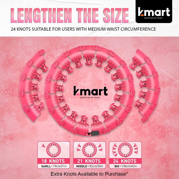 Смарт обруч K-MART для фітнесу, 24 знімних сегменти, 360° масаж, обтяжений, для схуднення, автоматичний обертальний м'яч, рожевий