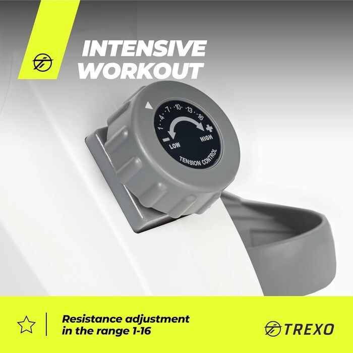 Веслувальний тренажер TREXO RM100 з магнітною системою опору, маховик 3,5 кг, лічильник, білий, ергометр, стійка конструкція