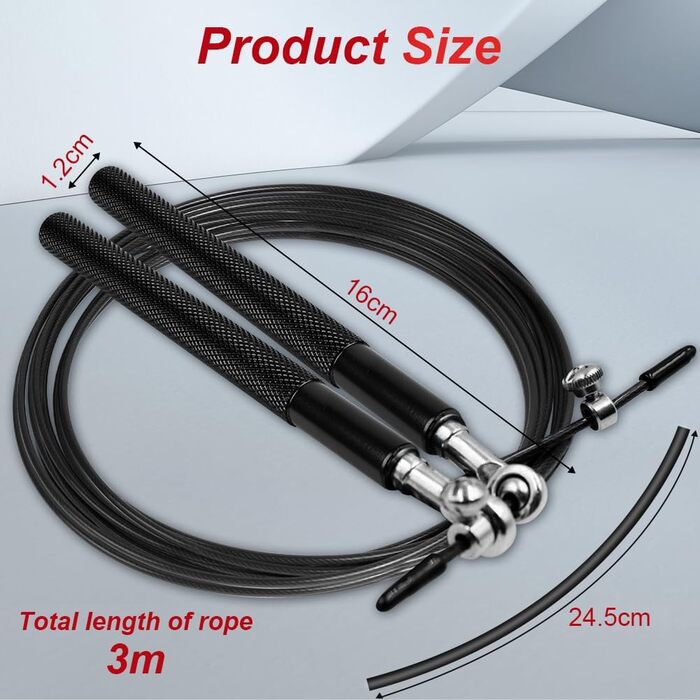 Стрибкове канат Flintronic Speed Springseil: регульований 300 см, з подвійним підшипником та алюмінієвою ручкою. Ідеально для CrossFit, фітнесу, боксу та кардіо. (#4 Чорний)