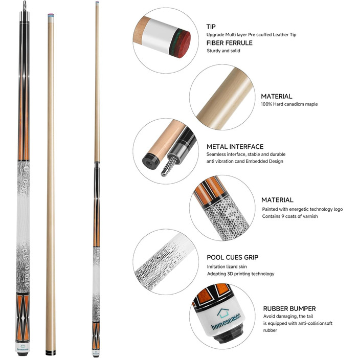 Кю HomeSeason для більярдного столу: кий 58'' з чохлом, LED підсвічуванням