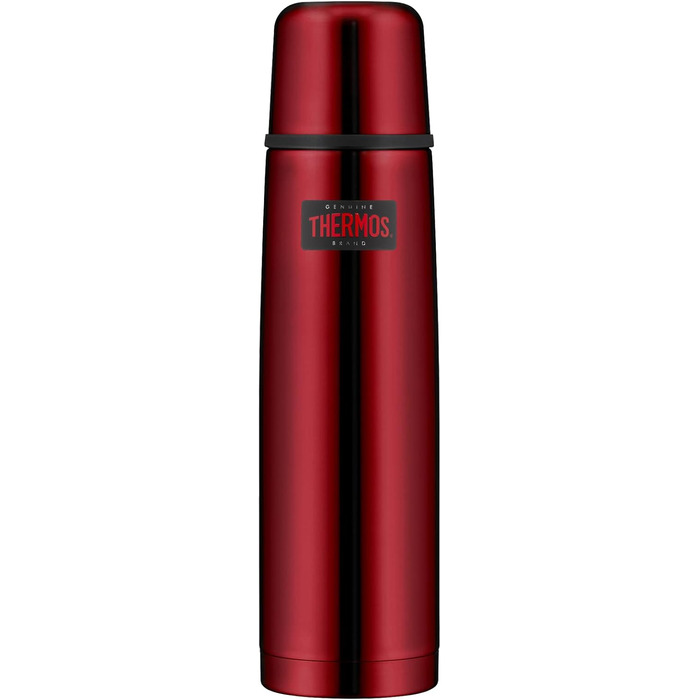 Термос для напоїв Thermos Light & Compact 1 л, нержавіюча сталь, червоний, ізольована пляшка з кришкою-чашкою, зберігає тепло/холод 24 години, герметична, BPA-free, можна мити в посудомийній машині