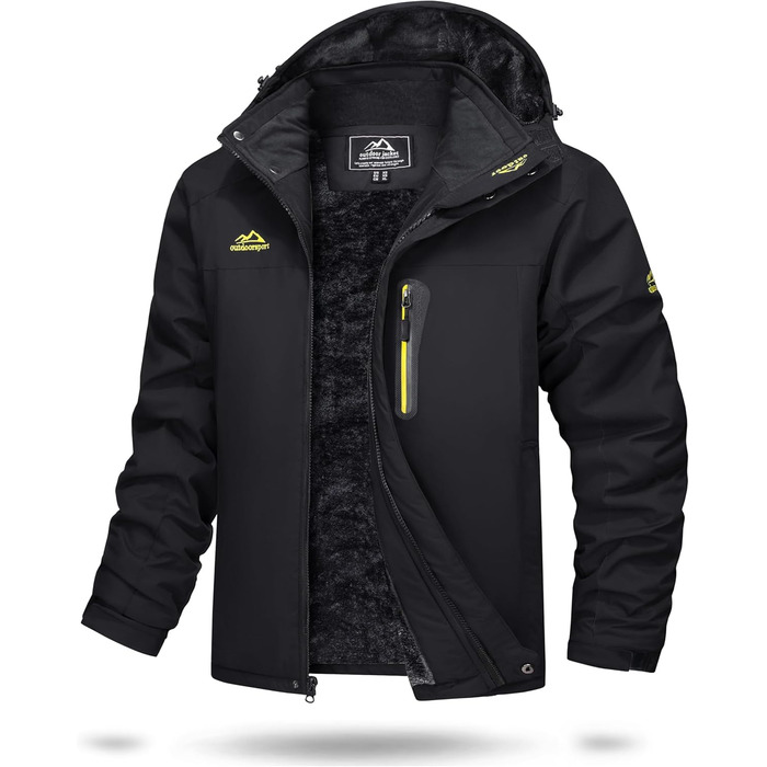 TACVASEN Чоловіча тепла зимова куртка з капюшоном, водонепроникна, чорна