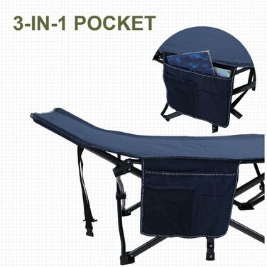 Розкладне ліжко для кемпінгу HIGH POINT SPORTS XXL (270 кг) - стабільне, легке, з сумкою та кишенею, 190x67x35 см, темно-сірий