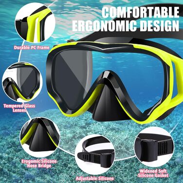 Набір для снорклінгу для дітей HIKOTEY, сухий сноркель, маска для снорклінгу з антизапотіваючим покриттям, водонепроникні затички для вух, набір для снорклінгу для хлопчиків (B1-Жовтий)