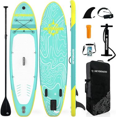 Надувна SUP-дошка HEYBOARD 320x81x15 см з веслом, насосом, рюкзаком та лішем для сап-серфінгу та водного спорту, фібергласове весло