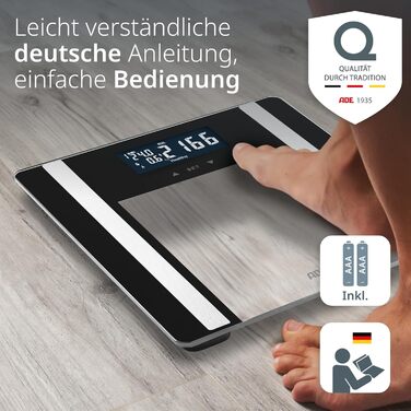 Ваги для тіла ADE Ines з аналізом складу тіла (жир, м'язи, ВМІ) | До 200 кг | Білий/Чорний