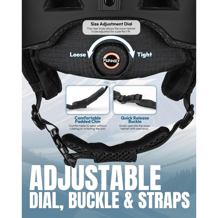 Шолом для лижного спорту, унісекс, чорний, 59-61 см. Регульований, з 12 вентиляційними отворами та знімним підкладкою та навушниками