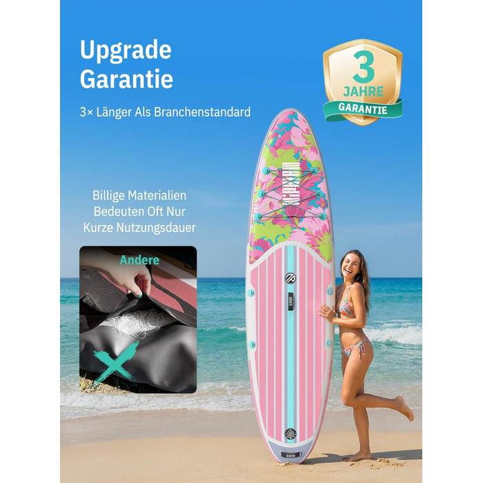 Надувне SUP-борд Niphean Stand Up Paddle Board з сидінням та аксесуарами, 320 см, для всіх рівнів, вантажопідйомність 200 кг (2 особи), Floral Symphony з StabilTrac-фіном