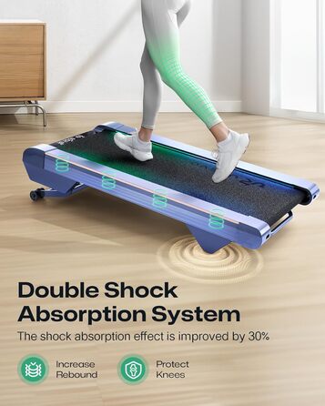 Бігова доріжка UREVO Smart Walking Pad з нахилом 14% для дому, підстільна, розширена бігова поверхня, LED-пульт, тиха безщіткова, швидкісне підсвічування, синій колір