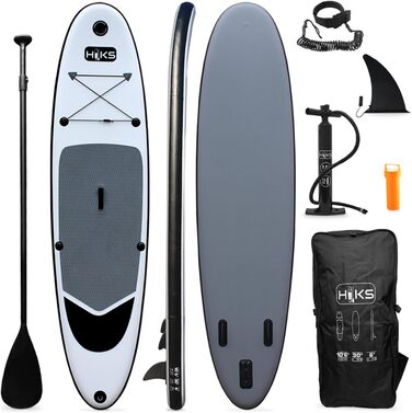 Надувна SUP-дошка HIKS 10.6ft (3,2 м) сірого кольору з веслом, насосом, рюкзаком і страховкою, універсальна для всіх рівнів, ідеально для початківців
