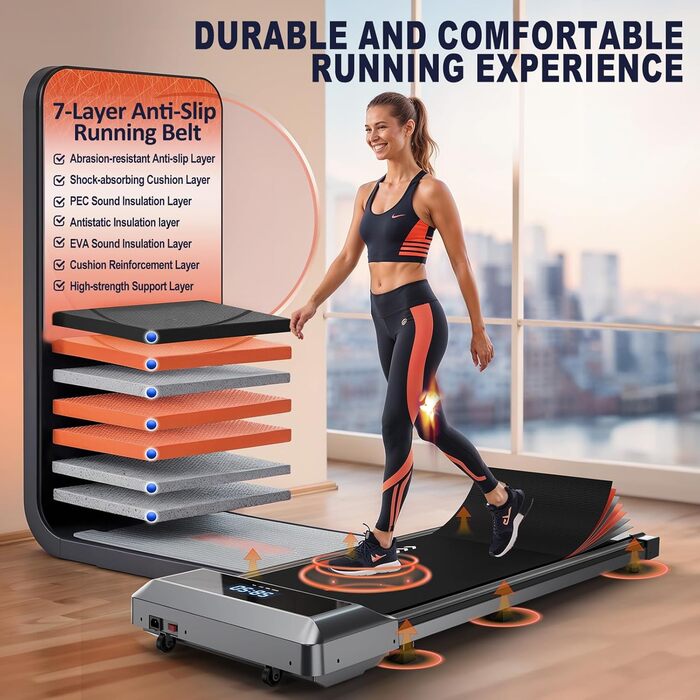 Бігова доріжка VOWVIT для дому 2-в-1, Walking Pad з LED-дисплеєм, дистанційним керуванням, 2.25HP, швидкість 1-6 км/год, гарантія 2 роки