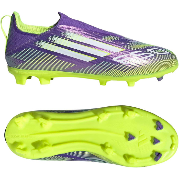 Дитячі футбольні бутси adidas F50 League Laceless для гри на твердих поверхнях, розмір 33.5 EU, фіолетовий, білий, лимонний