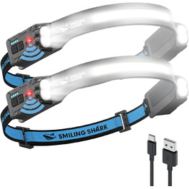 Налобний ліхтар Smiling Shark, 2400mAh, LED, 35° поворот, 2 світлодіоди, сенсор руху, мульти-режим, для кемпінгу та піших прогулянок