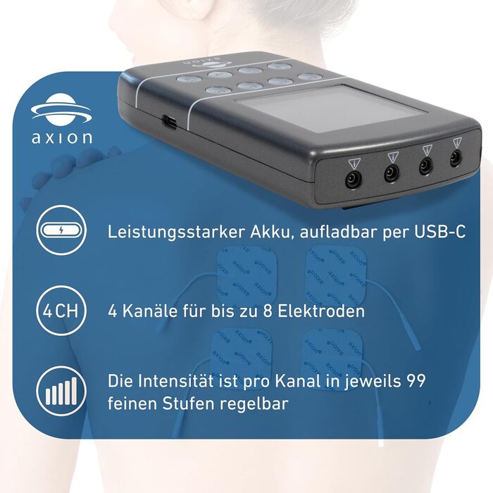 Апарат TENS EMS STIM-PRO X9B з 4 каналами та 8 електродів для болісної терапії, масажу та м'язового стимулювання - axion® (3) X9B