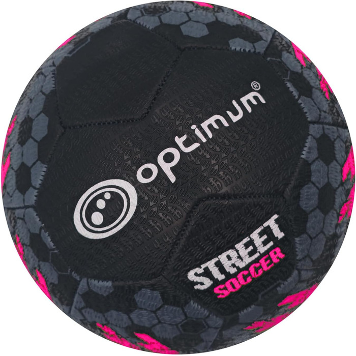 М'яч для вуличного футболу Optimum Unisex - високоякісний, зносостійкий, корейський гума, довговічний протектор, для бетону та асфальту, універсальний, багатокольоровий (3, чорний / рожевий)