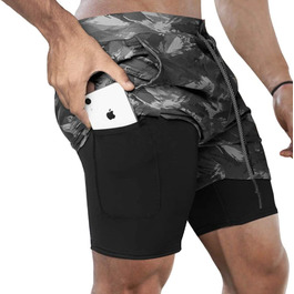 Шорти чоловічі MANUODANNI 2 в 1 для спорту та тренувань, літні, швидковисихаючі, сітчасті, графіті сірий, розмір M