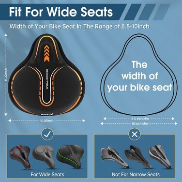 Подушка на сидіння велосипедного сидіння MSDADA, гелевий наповнювач, широка, з піною з пам'яті, для MTB, велотренажера, Peloton, зручна для жінок, чоловіків, літніх людей (Помаранчевий)
