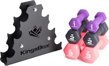 Набір гантелей KingsBox з неопрена, 3 ваги, зі стійкою, для тренувань вдома та у фітнесі