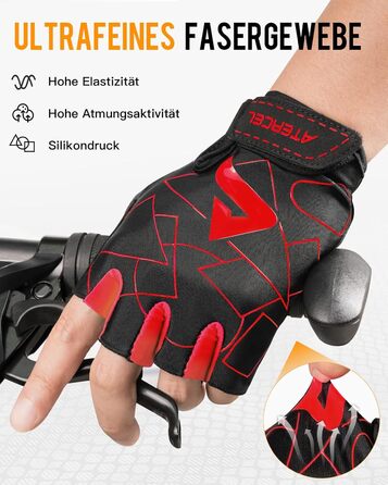 Велосипедні рукавички ATERCEL напівпальці для чоловіків - рукавички для велоспорту TB з SBR-подушками для їзди на велосипеді, фітнесу (Червоний, M)