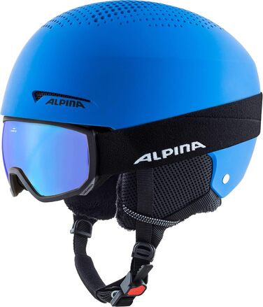 ALPINA ZUPO SET (SCARABEO JR) — Набір для катання на лижах: якісний шолом і маска для дорослих, синій матовий, розмір 48-52 см