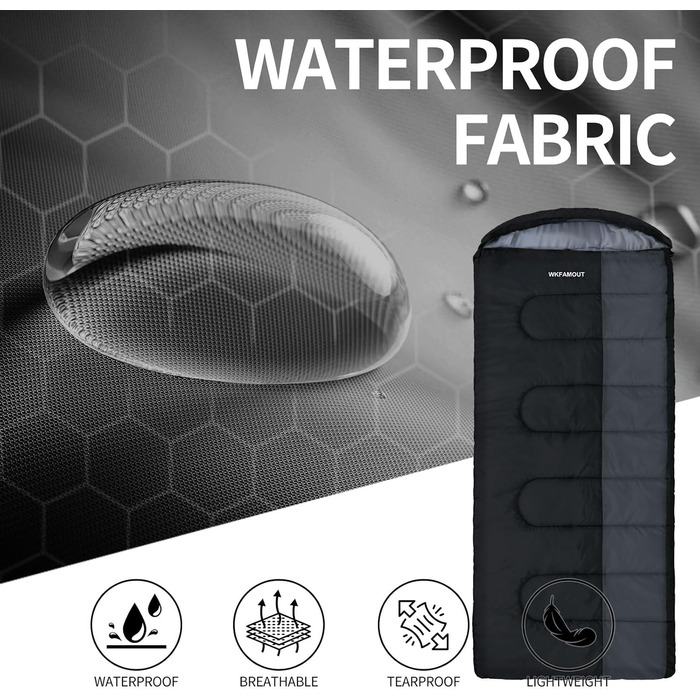 Сплячий мішок Outdoor для дорослих, зимовий, водонепроникний, 3-4 сезони, з компресійним мішком, 0℃, чорний, 220x85 см