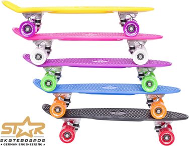 Скейтборд BIKESTAR Vintage Retro Cruiser 60 мм для дітей та дорослих, багатобарвний, для початківців від 6 років