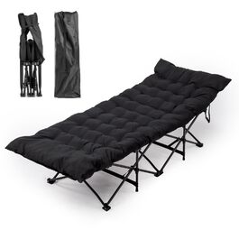 Лежанка туристична складна LEADZM з матрацом, 190x71x36 см, сталевий каркас, чорна