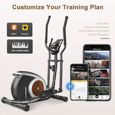 Еліптичний тренажер для дому Crosstrainer: 16 рівнів навантаження, Bluetooth APP, LCD-дисплей, пульсометр, чорний