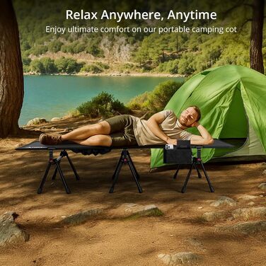 Кемпінгове ліжко Anbte: легке, розкладне, 190x70 см, алюміній, 2 положення висоти, до 180 кг, з сумкою