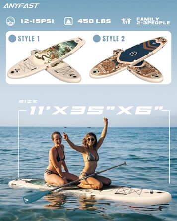 Надувне SUP-дошка для риболовлі Anyfast 335x88 см - Ultrastabil, з насосом, кріпленням для камери, ручкою для дітей, тросом, рюкзаком та аксесуарами 