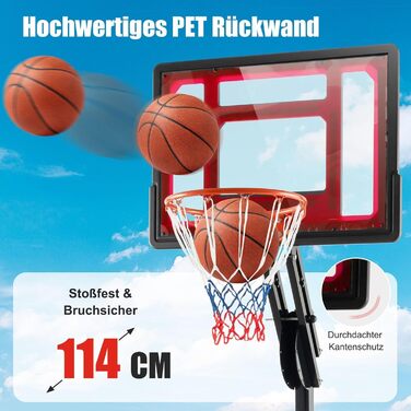 Баскетбольний кошик GOPLUS вуличний з підставкою, регульована висота 105-260 см, портативний на колесах, з м'ячем та насосом для дітей та підлітків