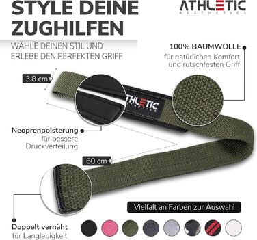 Підтримуючі ремені для важкої атлетики Athletic Aesthetics - Професійні ремені для підйому штанги 60 см для фітнесу, важкої атлетики, станової тяги (парні) - для жінок та чоловіків (оливковий)
