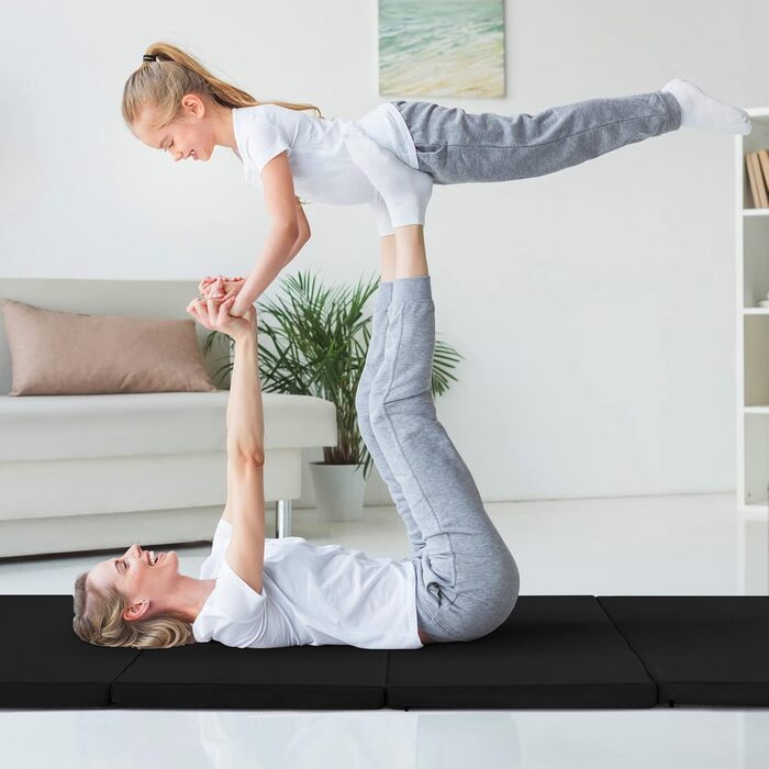 Складаний гімнастичний мат COSTWAY 240x120x5 см чорний, фітнес-мат для йоги та тренувань із ручками і липучками