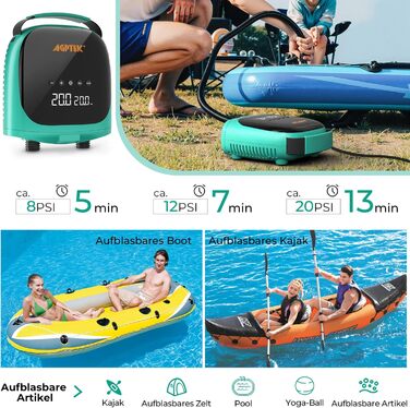 Електричний насос для SUP AGPTEK 20 PSI: автоматичне вимкнення, 12V, для надування та здування SUP-дошок