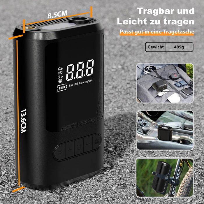 Портативний електричний насос ZORUMAN 6000mAh, 150PSI з цифровим дисплеєм та ліхтариком для авто, мотоциклів, велосипедів і м'ячів