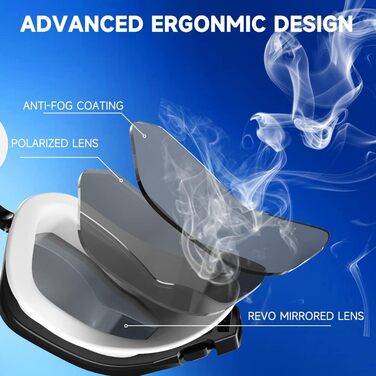 Окуляри для плавання Findway: антизапітніння, захист від УФ, поляризація, для чоловіків, жінок, підлітків, з запасним носовим упором, без витоків, чіткий огляд, чорний & білий/поляризована димчаста лінза (чорний & білий/срібна поляризована дзеркальна лінз