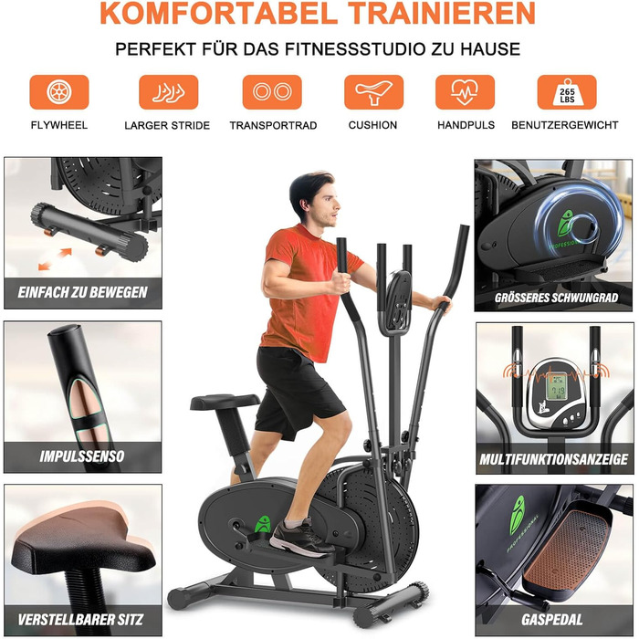 Еліптичний тренажер Neezee 2-в-1 для дому: крос-тренажер та степер з LCD-монітором, регульованим опором, чорний (макс. вага 120 кг)