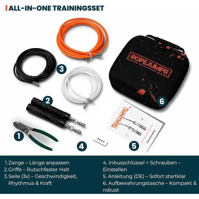 Скакалка з вагою – регульований комплект для HIIT, силових тренувань та спалювання жиру – включає 3 змінні троси та сумку для зберігання