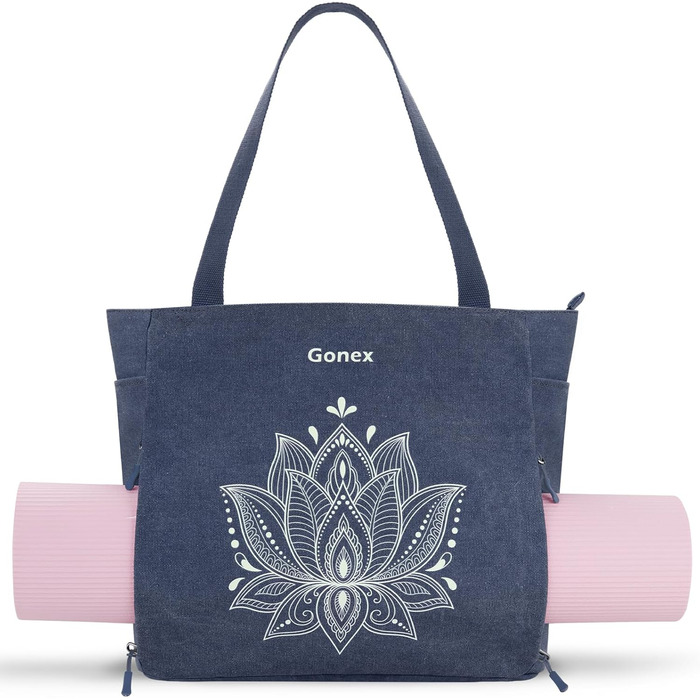 Сумка для йоги Gonex велика, для пілатесу, дорожня, з кишенями, міцна Canvas, з відділенням для килимка, блакитна L