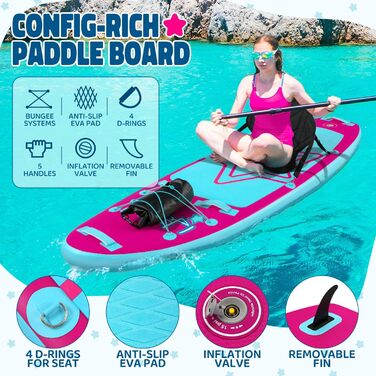 Надувне SUP-борд для дітей та підлітків з аксесуарами (рожевий, зірка)