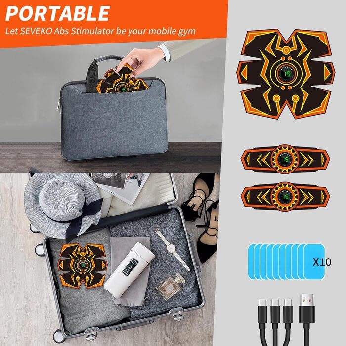 Електричний тренажер для пресу EMS, тренажер для живота, безпечний та ефективний, 6 режимів, 15 інтенсивностей, 10 шт. запасних електродів