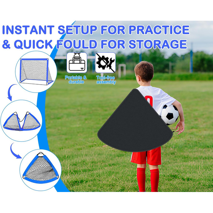 Набір для гри у футбол для дітей 2 шт: Pop-Up ворота для футболу з драбиною для розвитку спритності - тренувальний набір включає м'яч розміру 3, 8 фігурок, насос та сумка - ворота для гри в приміщенні/на вулиці 120см*90см - комплект з двох штук
