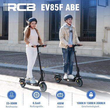 Електросамокат RCB EV85F з допуском до дороги, 8,5 дюймів, 400 Вт, складаний, керування через додаток, 20 км/год, подвійний амортизатор, максимальне навантаження 120 кг