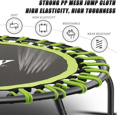 Трамплін для фітнесу 112 см, міні-трамплін для дому, з регульованою ручкою (3 положення), система пружин, до 150 кг, зелений